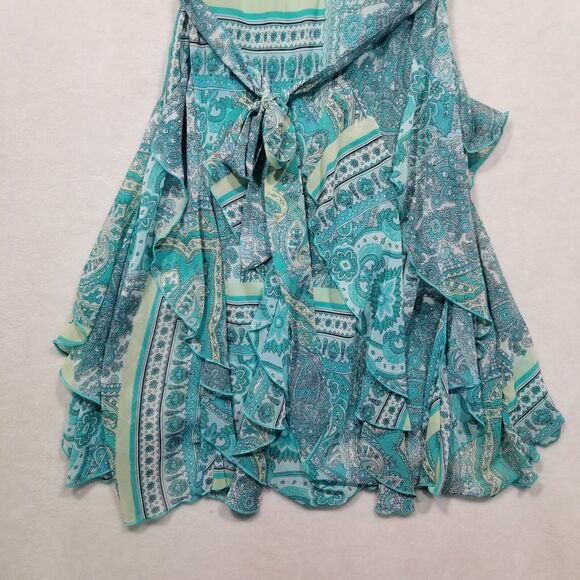 Robbie Bee 6 Turquoise Paisley Ruffle Layered Sleeveless Belted Midi Dress NEW - Picture 2 of 9